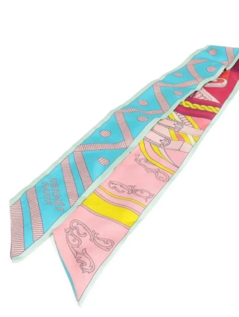 Hermès Multicolor Silk Twilly Scarf Aqua Pink Red with Box | 86 cm